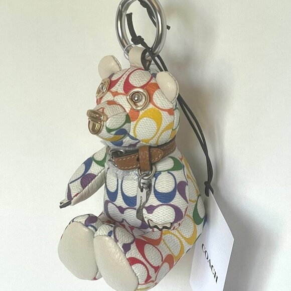 Coach Bear Rainbow Bag Charm Keychain Pride CJ953 White Signature LGBTQIA+ - Picture 2 of 8